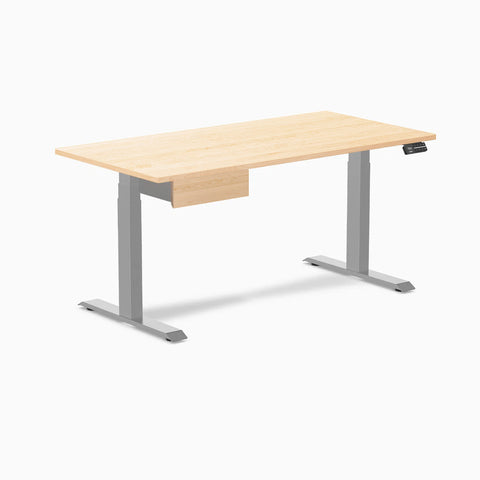 Desky Dual Hardwood Standing Desk With Drawer 150cm Maple Desktop and Grey Frame