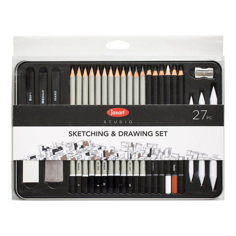 Jasart Sketching/Drawing Graphite Charcoal Pencil/Eraser Set [27-Pieces]