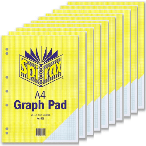 Spirax Graph Pad Book 801 1mm 25 Leaf Pages (A4) [10 Packs]