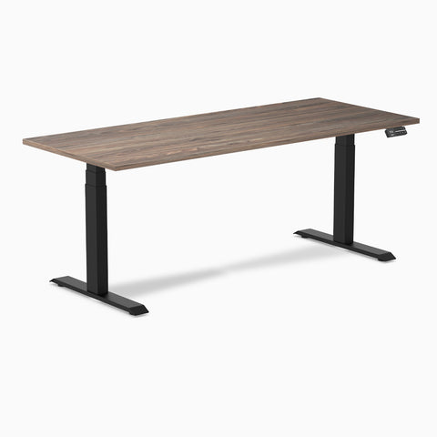 Desky Dual Melamine Sit Stand Desk 180cm Natural Walnut Desktop and Matte Black Frame
