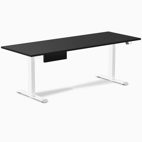 Desky Dual Melamine Standing Desk With Drawer 200cm Black Desktop and White Frame