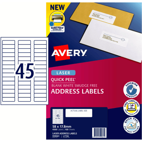 Avery 959061 L7156 Quick Peel Address Label Sure Feed Laser (White) [Pack 100]