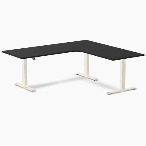 Desky L-Shape Melamine Sit Stand Desk 200cm - Right Return Black Top and Wheat Leg