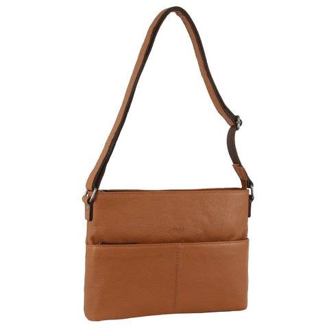 Milleni Women's Nappa Leather Shoulder Crossbody Bag 33x23cm Cognac
