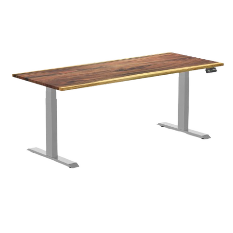Desky Dual Hardwood Sit Stand Desk 180cm Saman Desktop and Grey Frame