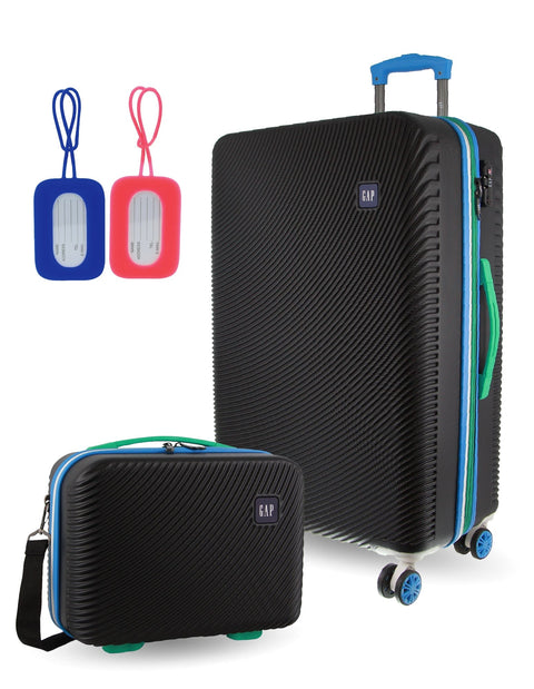 GAP Medium Hard-Shell Luggage & Mini Beauty Travel Case Set w/ Tag Black