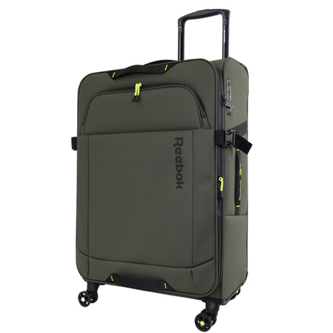 Reebok Pro Large Leather Film Soft Shell Suitcase Travel Luggage 78cm Khaki