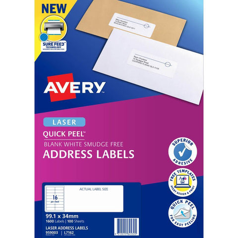 Avery Quick Peel Address Labels 99.1×34mm – 1600 Pack