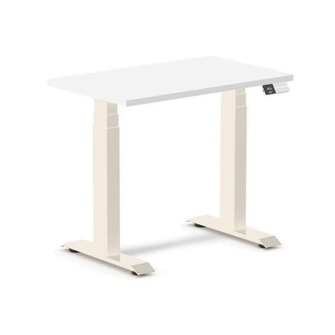 Desky Dual Mini Sit Stand Desk 800x500 White Desktop and Wheat Frame