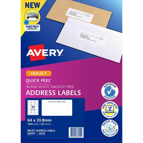 Avery 936055 J8159 Quick Peel Address Label Inkjet (Pack 50)