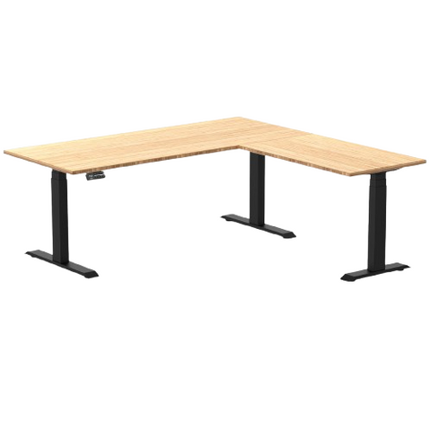 Desky Bamboo L-Shape Sit Stand Desk 180 x 175 cm Bamboo Top and Matte Black Leg