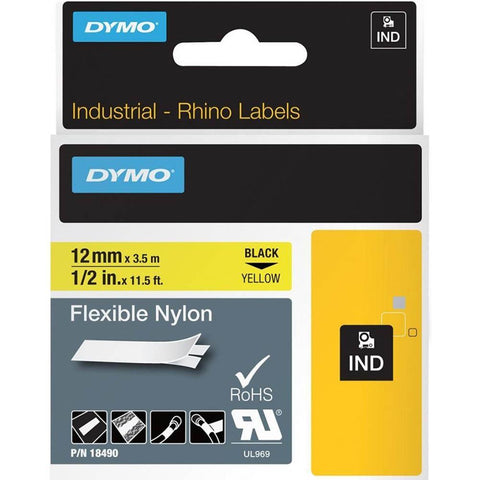 Dymo 18490 Rhino Industrial Tape Flexible Nylon 12mm (Black On Yellow)