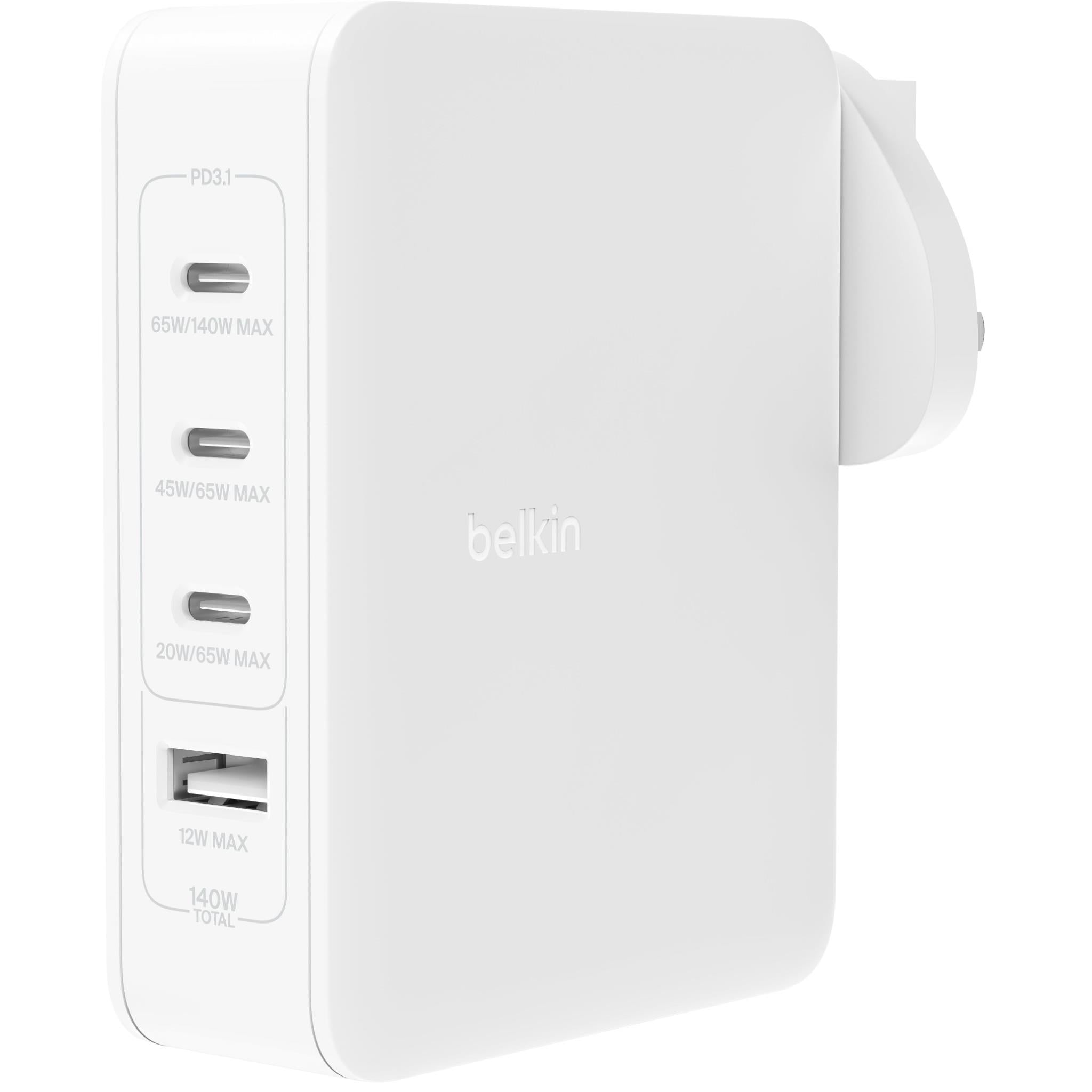 Belkin BoostCharge Pro 140W USB C 4 Port GaN Wall Charger White