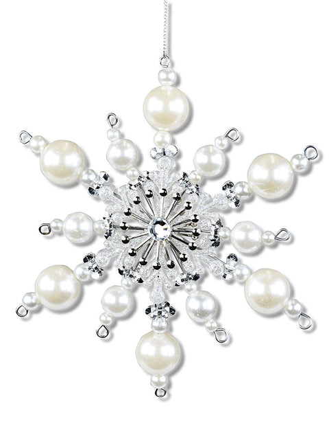Christmas Warehouse - DECRH059 Pearl Filigree Star Snowflake Whimsical Essential Ornament | 15cm Pearl with Silver & Iridescent