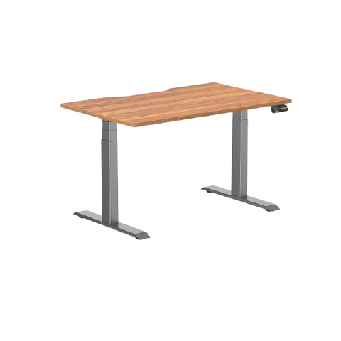 Desky Dual Scalloped Melamine Sit Stand Desk - Prime Oak / 1200x750mm / Space Grey