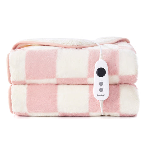 Dreamaker Checkered Plush Electric Heated Throw Blanket [180x200cm] (Pink/Cream)