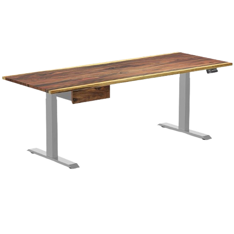 Desky Dual Hardwood Standing Desk With Drawer 200cm Saman Desktop and Space Grey Frame