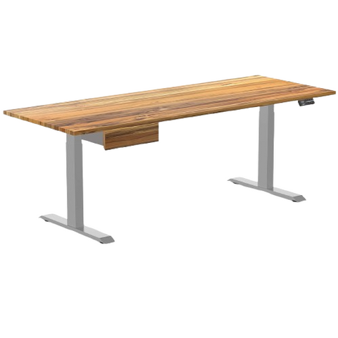 Desky Dual Hardwood Standing Desk With Drawer 200cm Teak Desktop and Grey Frame