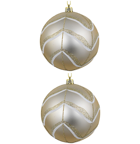 Christmas Warehouse - DECR2656 2x Classic Champagne Gold Signature Satin Geometric Wave Baubles 10cm
