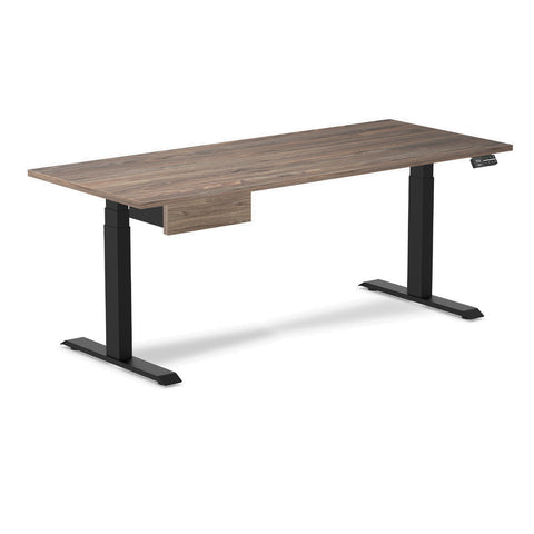 Desky Dual Melamine Standing Desk With Drawer 180cm Natural Walnut Desktop and Matte Black Frame