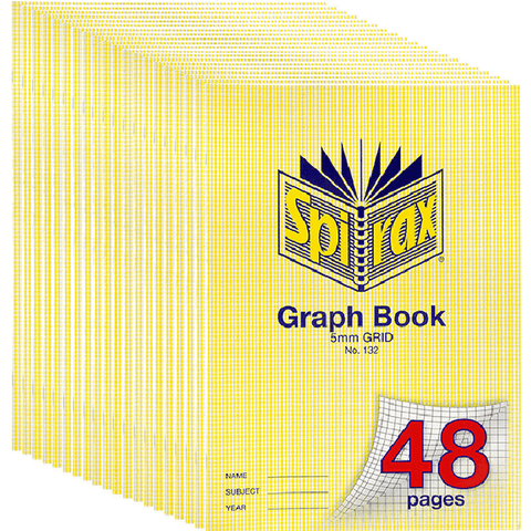 Spirax 132 20 Pack 48 Pages Graph Book 5mm Grids A4 Bulk (Yellow)