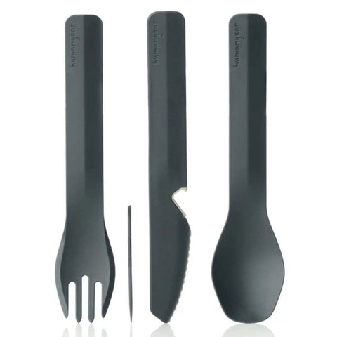 Humangear GoBites Trio Travel Cutlery Set with Toothpick and Bottle Opener Dark Grey