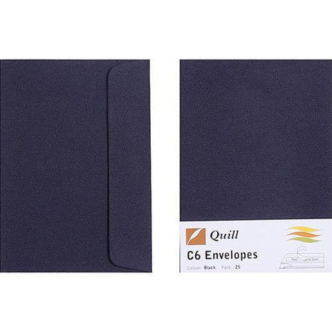 Quill C6 Coloured Envelopes Pack 25 (Black)