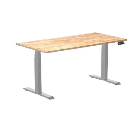 Desky Dual Rubberwood Sit Stand Desk 150cm Natural Timber Desktop and Grey Frame