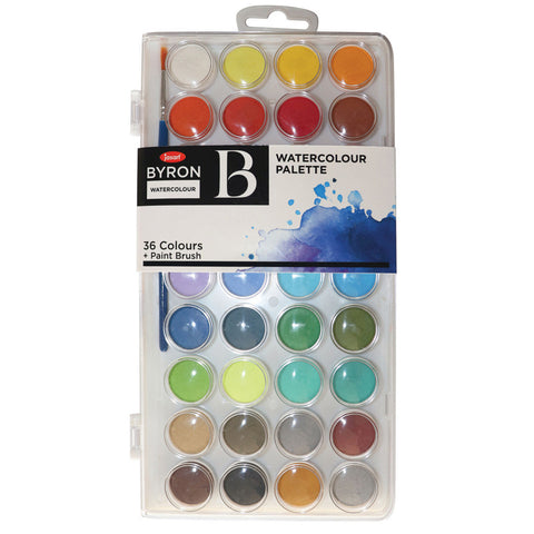 Jasart Byron 36-Colour Palette Watercolour Disc Art/Craft Painting with Brush Set