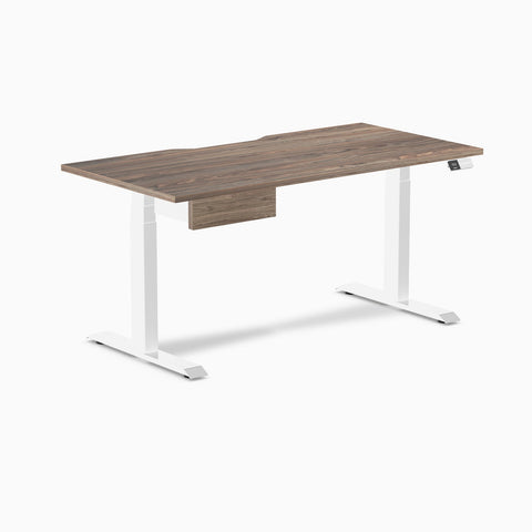 Desky Dual Scalloped Melamine Standing Desk With Drawer - Natural Walnut / 1500x750mm / White