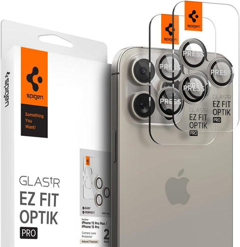 SPIGEN EZ Fit Optik Pro 2PCS Glass Camera Lens Protector for iPhone 17 Pro/Max/16 Pro/Max/15 Pro/Max/14 Pro/Max (Natural Titanium)