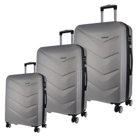 3pc Pierre Cardin Hard-Shell Suitcase Cabin Travel Luggage Set Silver