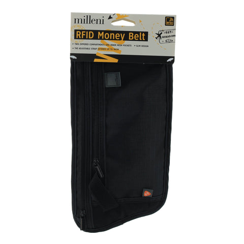 Milleni Travel RFID Money Belt Waist Bag Slim Design Adjustable 127cm Black
