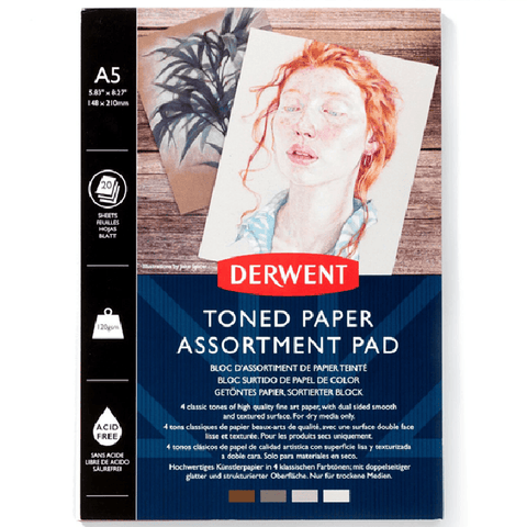 Derwent Mixed Toned Paper Pad 120gsm 4 Mid Tone Colours 20 Sheets A5
