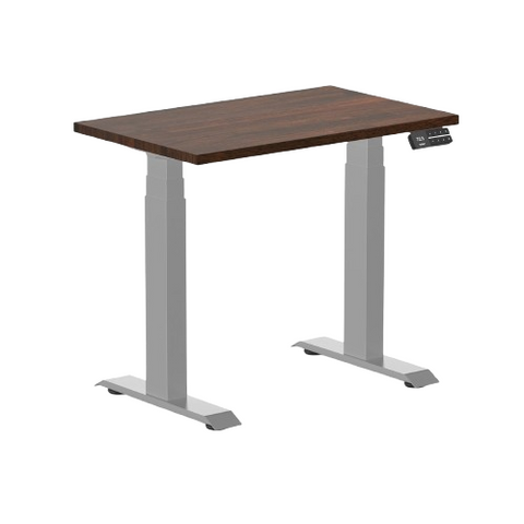 Desky Dual Mini Rubberwood Sit Stand Desk 80cm Dark Walnut Desktop and Grey Frame