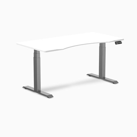 Desky Dual Ergo Edge Sit Stand Desk 150cm White Desktop and Space Grey Frame