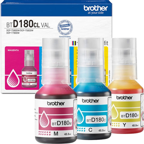 Brother BTD180CL Value Colour Pack Ink Bottles Magenta/Cyan/Yellow Genuine DCP-T580DW DCP-T780DW