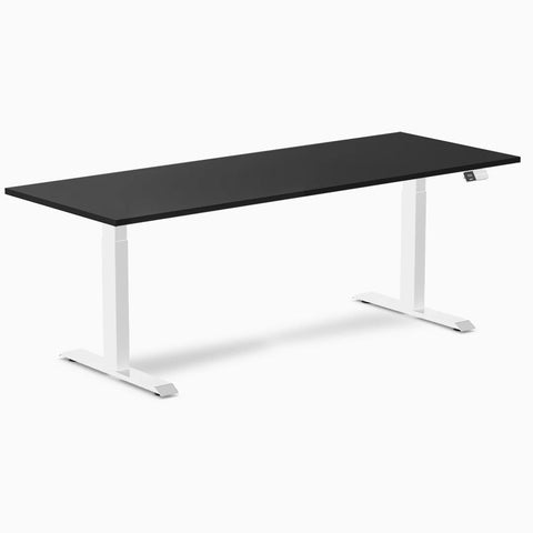 Desky Dual Melamine Sit Stand Desk 200cm Black Desktop and White Frame