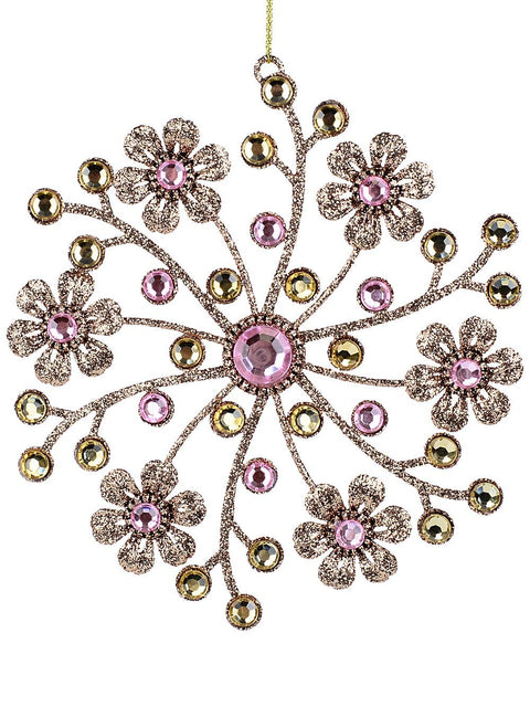 Christmas Warehouse - DECRH028 Champagne Glittered Jewelled Floral Bouquet Essential Ornament | 15cm Champagne with Pink & Yellow