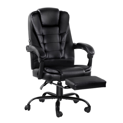 Artiss 2 Point Massage Office Chair PU Leather Footrest (Black)