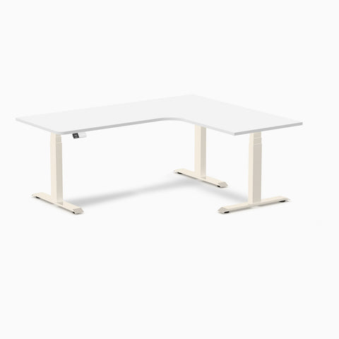 Desky L-Shape Melamine Sit Stand Desk 180cm - Right Return White Top and Wheat Leg