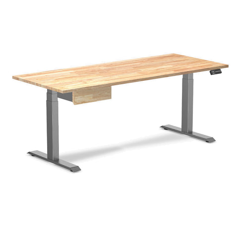 Desky Dual Rubberwood Standing Desk With Drawer 180cm Natural Timber Desktop and Space Grey Frame