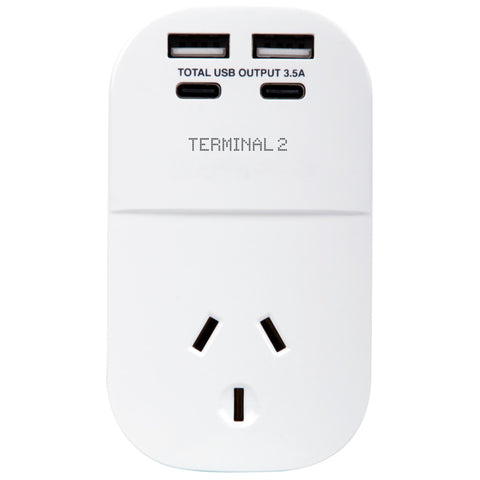 Terminal 2 Outbound Travel Adaptor with 4 USB Ports for UK, Ireland, Hong Kong & More V2