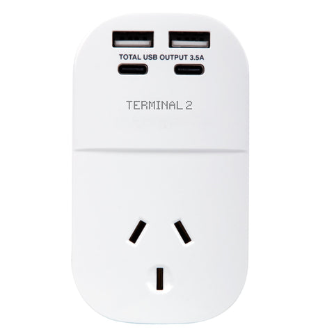 Terminal 2 Outbound Travel Adaptor with 4 USB Ports for Europe, Russia, Vietnam & More