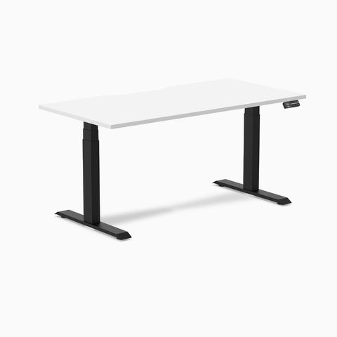 Desky Dual Scalloped Melamine Sit Stand Desk - White / 1500x750mm / Matte Black