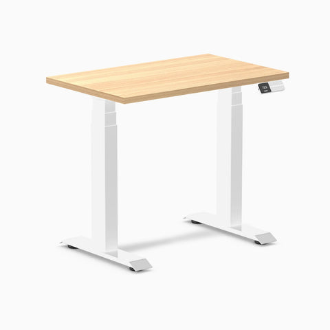 Desky Dual Mini Sit Stand Desk 800x500 Sublime Teak Desktop and White Frame
