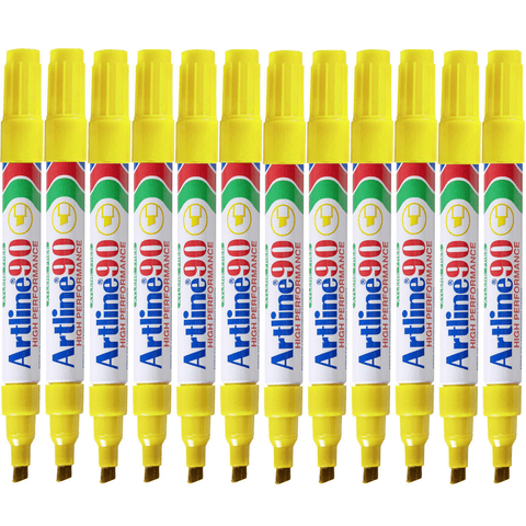 Artline 90 Box 12 Permanent Marker Chisel Tip 2-5mm (Yellow)