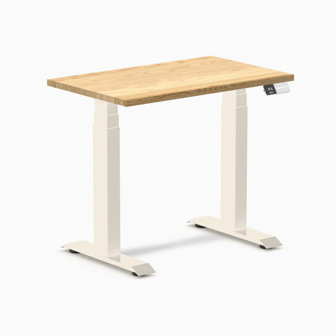 Desky Dual Mini Hardwood Sit Stand Desk 80cm White Oak Desktop and Wheat Frame