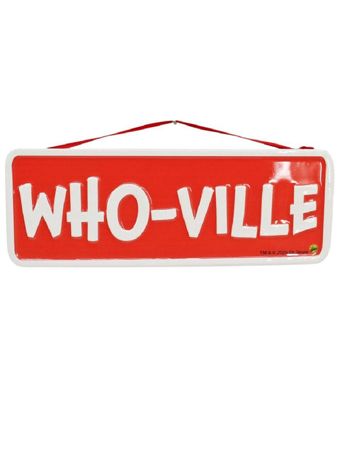 Dr. Seuss Grinch Whoville Metal Sign Plaque | 37cm (White on Red)