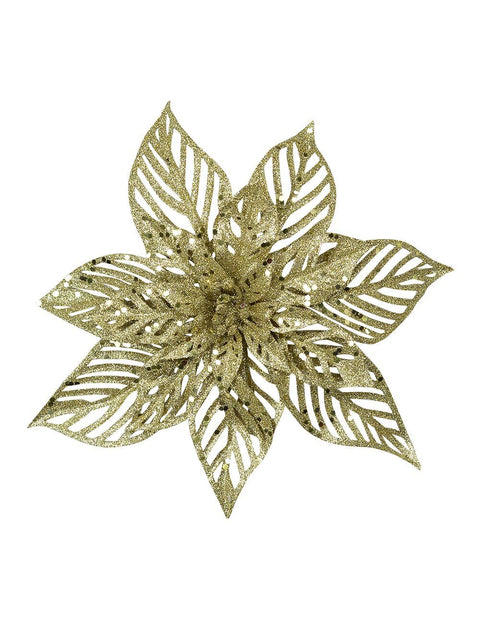Christmas Warehouse - PICK1635 Pale Gold Perforated Bract Poinsettia Christmas Tree Clip Pick | 15cm Gold